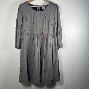 Emberly Grey Glen Plaid Floral Embroidered Bell Sleeve Dress Medium EM18096007